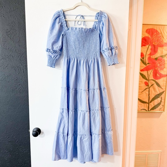 Hill House Home Nesli Nap Dress in Light Blue Glitter Check Metallic Size Small - Picture 3 of 8